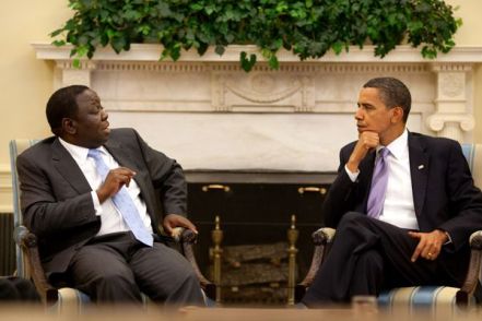 (Above: Opposition Leader, Morgan Tsvangirai meeting with US President, Barack Obama)